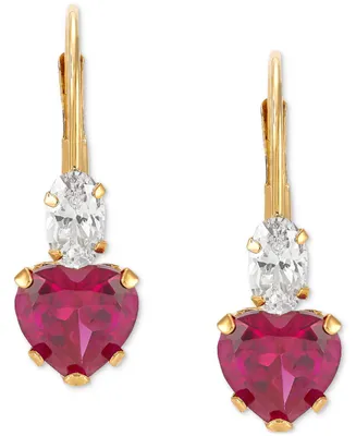Lab-Grown Pink Sapphire (2 ct. t.w.) & Cubic Zirconia Heart Drop Earrings in 14k Gold