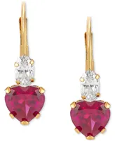 Lab-Grown Pink Sapphire (2 ct. t.w.) & Cubic Zirconia Heart Drop Earrings in 14k Gold