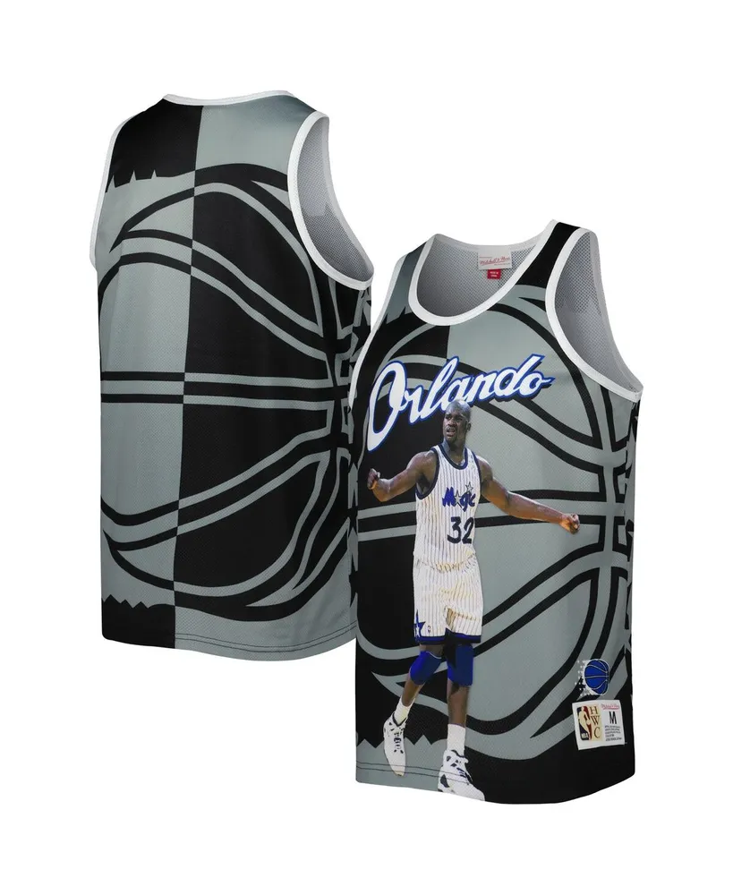 Men's Mitchell & Ness Shaquille O'Neal Black and Gray Orlando Magic Sublimated Player Tank Top