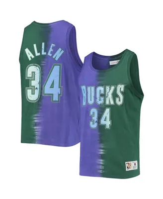 Men's Mitchell & Ness Ray Allen Green and Purple Milwaukee Bucks Hardwood Classics Tie-Dye Name Number Tank Top