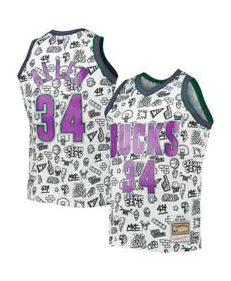 Men's Mitchell & Ness Ray Allen White Milwaukee Bucks 2000-01 Hardwood Classics Doodle Swingman Jersey