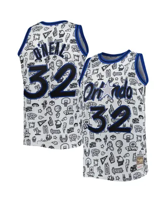 Men's Mitchell & Ness Shaquille O'Neal White Orlando Magic 1994-95 Hardwood Classics Doodle Swingman Jersey