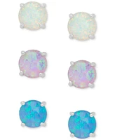 3-Pc. Set White, Pink, & Blue Lab-Grown Opal Stud Earrings (3-5/8 ct. t.w.) in Sterling Silver