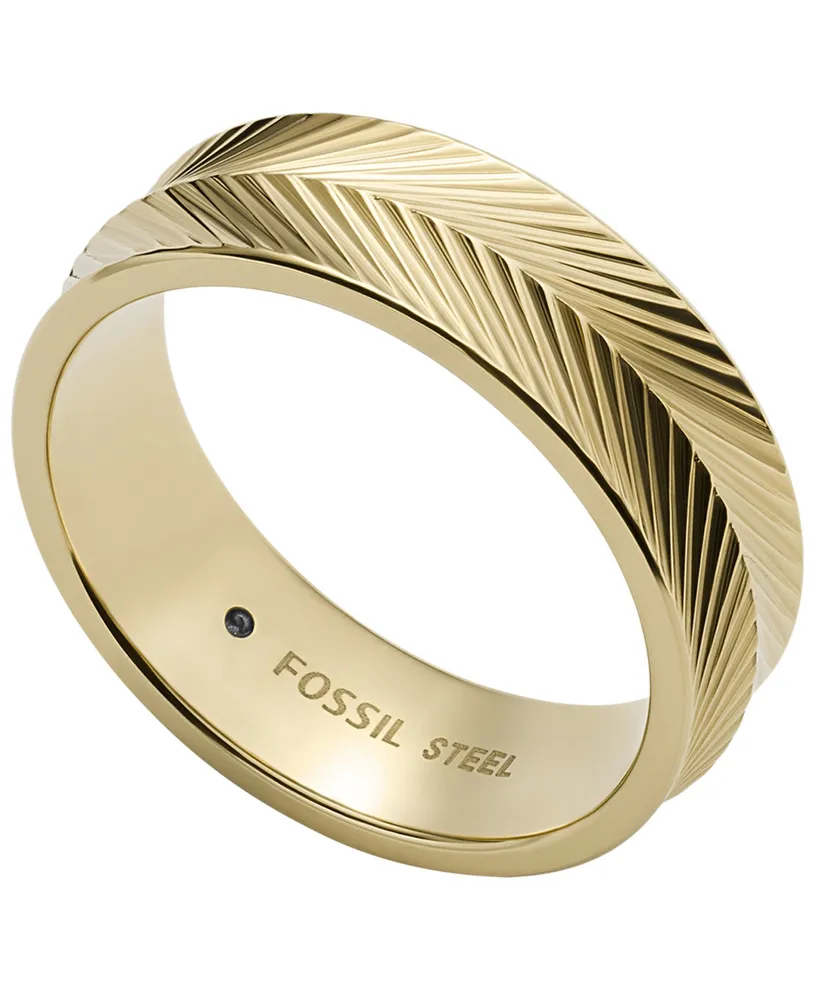 Fossil Sadie Linear Texture Gold-tone Stainless Steel Band Ring