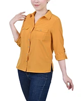 Ny Collection Women's 3/4 Roll Tab Blouse with Pockets