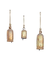 Rosemary Lane Bronze Metal Rustic Decorative Cow Bell with Jute Hanging Rope Set 3 Pieces