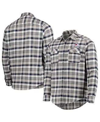 Men's Antigua Navy, Gray Colorado Avalanche Ease Plaid Button-Up Long Sleeve Shirt