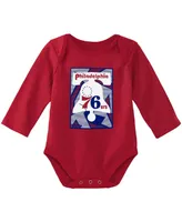 Newborn and Infant Boys Girls Mitchell & Ness Blue, Red Philadelphia 76ers 3-Piece Hardwood Classics Bodysuits Cuffed Knit Hat Set