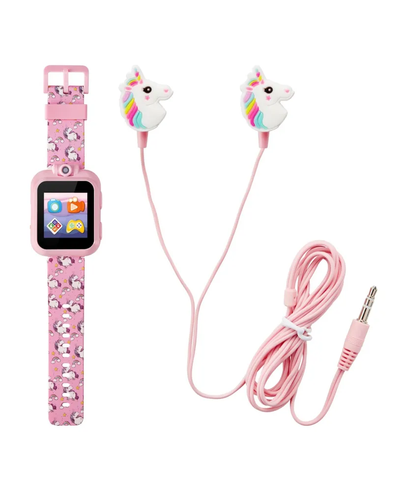 Playzoom Kid's Pink Unicorn Silicone Strap Touchscreen Smart Watch 42mm with Earbuds Gift Set