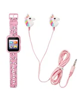 Playzoom Kid's Pink Unicorn Silicone Strap Touchscreen Smart Watch 42mm with Earbuds Gift Set