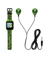 Playzoom Kid's Black Green Ailen Silicone Strap Touchscreen Smart Watch 42mm with Earbuds Gift Set