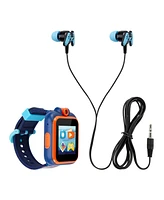 Playzoom Kid's Dark Blue Orange Game station Silicone Strap Touchscreen Smart Watch 42mm with Earbuds Gift Set