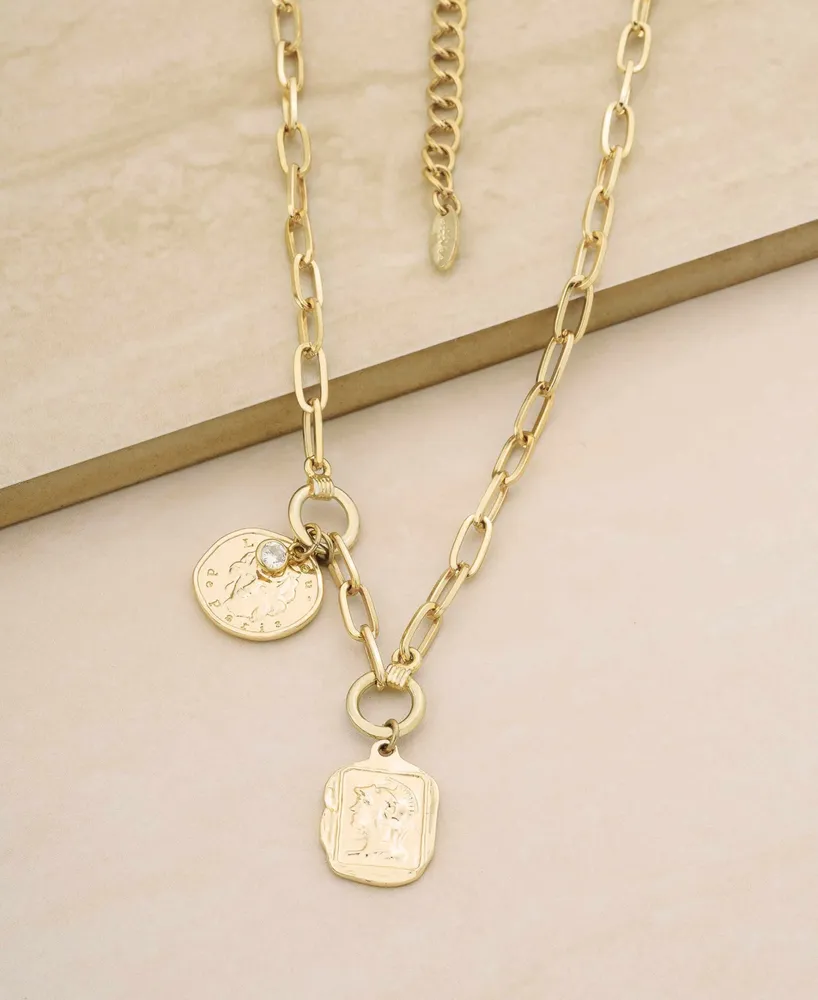 Ettika Double Medallion Chain Necklace