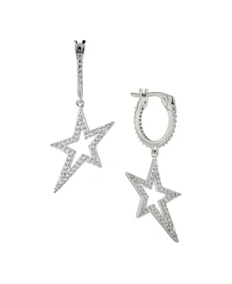 Ava Nadri Small Hoop with Star Drop Earring in Silver-Tone Brass