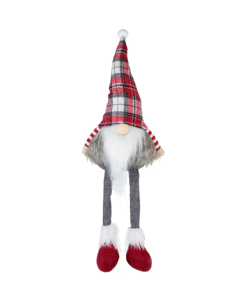 Northlight Plaid Sitting Gnome Christmas Decoration, 23"