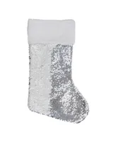 Northlight Sequin Christmas Stocking With Faux Fur- Polyester Cuff, 19"