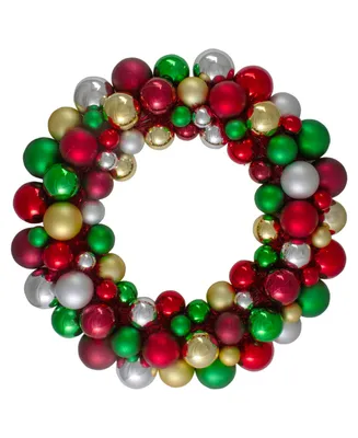 Northlight Traditional Colors 2 Finish Shatterproof Ball Christmas Wreath ,24"