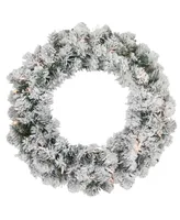 Northlight Pre- Lit Heavily Flocked Madison Pine Artificial Christmas Wreath With Clear Lights, 24"