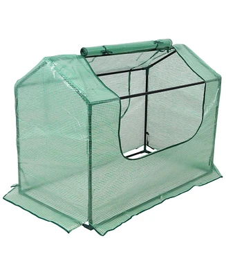 Sunnydaze Decor Outdoor Portable Mini Greenhouse Tent with 2 Zippered Side Doors and Steel Tube Frame - Green - 4' x 2'