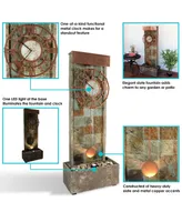 Sunnydaze Decor 49-Inch Slate Outdoor Water Fountain with Clock and Led Light