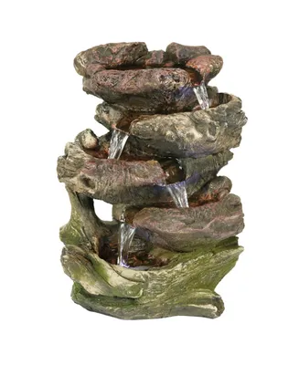 Sunnydaze Decor Rock Falls 5-Step Indoor Water Fountain with Led Lights - 14 in