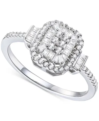 Promised Love Diamond Baguette & Round Cluster Ring (1/3 ct. t.w.) in Sterling Silver