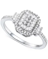 Promised Love Diamond Baguette & Round Cluster Ring (1/3 ct. t.w.) in Sterling Silver