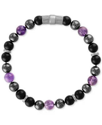 Esquire Men's Jewelry Multi-Stone Beaded Stretch Bracelet in Sterling Silver, Created for Macy's