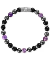 Esquire Men's Jewelry Multi-Stone Beaded Stretch Bracelet in Sterling Silver, Created for Macy's