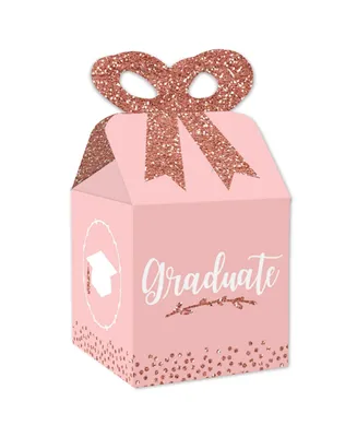 Big Dot of Happiness Rose Gold Grad - Square Favor Gift Boxes - Graduation Party Bow Boxes - Set of 12