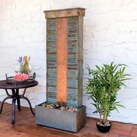 Rippled Slate 48-inch Outdoor Water Fountain - Outdoor Water Feature with Led Light for Copper Accents for Patio, Deck, Garden