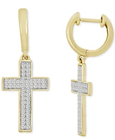 Men's Diamond Cross Dangle Huggie Hoop Earrings (1/4 ct. t.w.) in 10k Gold