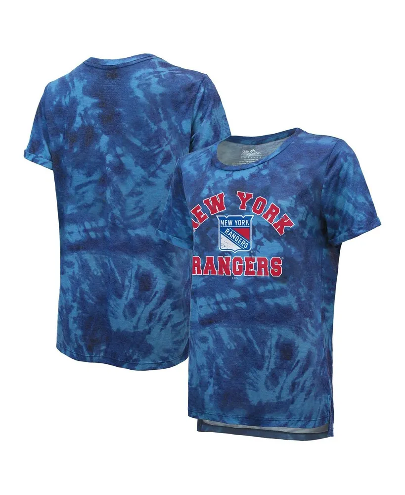 Women's Majestic Threads Blue New York Rangers Boyfriend Tie-Dye Tri-Blend T-shirt