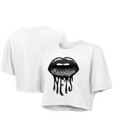 Women's Majestic Threads White Brooklyn Nets Drip Gloss Crop Top