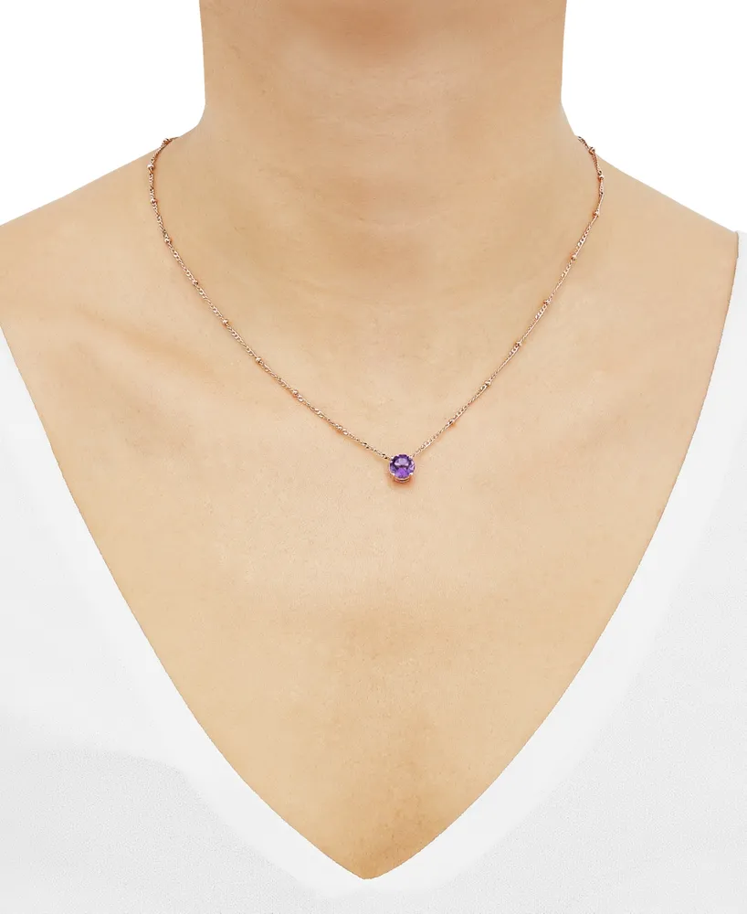 Amethyst Solitaire 18" Pendant Necklace (1-1/4 ct. t.w.) in 14k Rose Gold-Plated Sterling Silver (Also in Peridot)