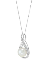 Honora Cultured Ming Pearl (11mm) & Diamond (1/4 ct. t.w.) Swirl Pendant Necklace in 14k Gold, 16" + 2" extender