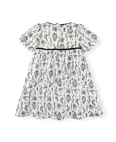 Hope & Henry Toddler Girls Short Puff Sleeve Party Dress with Piping