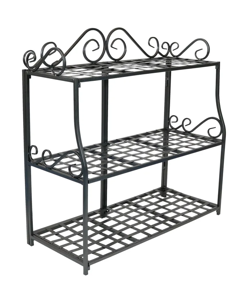 Sunnydaze Decor Black Iron 3-Tier Plant Stand Shelf with Scroll Edging - 30 in