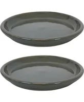 Sunnydaze Decor Ceramic Outdoor Flower Pot Saucers Set of - Uv- and Frost-Resistant - Gray Glazed FInish