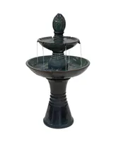 Sunnydaze Decor Double Tier Ceramic Outdoor 2-Tier Water Fountain with Lights