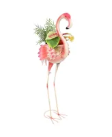 Sunnydaze Decor Iron Sheet Pink Flamingo Outdoor Statue with Flowerpot - 36 in