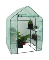 Sunnydaze Decor Large Steel Pe Cover Walk-In Greenhouse with 4 Shelves - Green