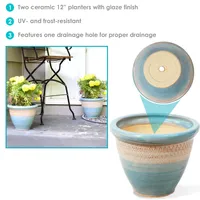 Purlieu 12-Inch Outdoor/Indoor Ceramic Planters - Set of 2 -Shoreline