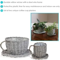 Sunnydaze Decor Rattan Wicker Coffee Cup/Teacup Shape Planters - Set of 2