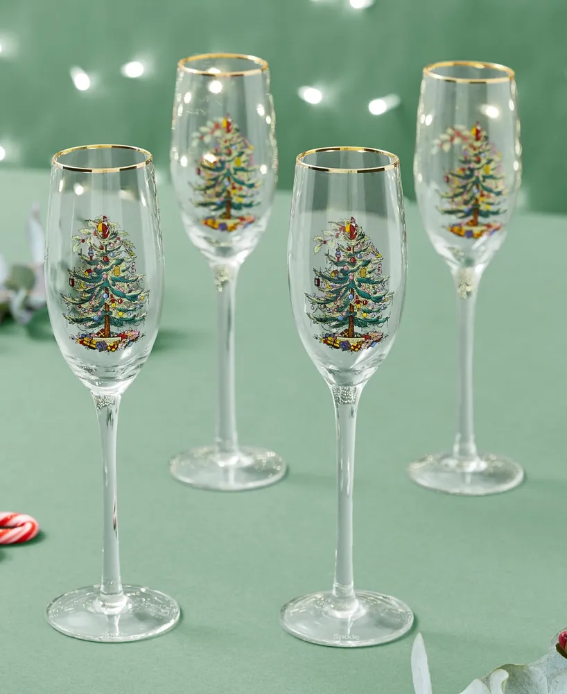 Spode Christmas Tree Champagne Flutes, Set of 4