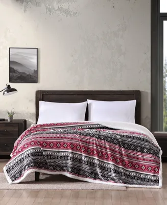 Closeout! Eddie Bauer Classic Fair Isle Black Ultra Soft Plush Fleece Reversible Blanket, Twin