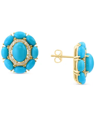 Effy Turquoise & Diamond (1/6 ct. t.w.) Cluster Halo Stud Earrings in 14k Gold