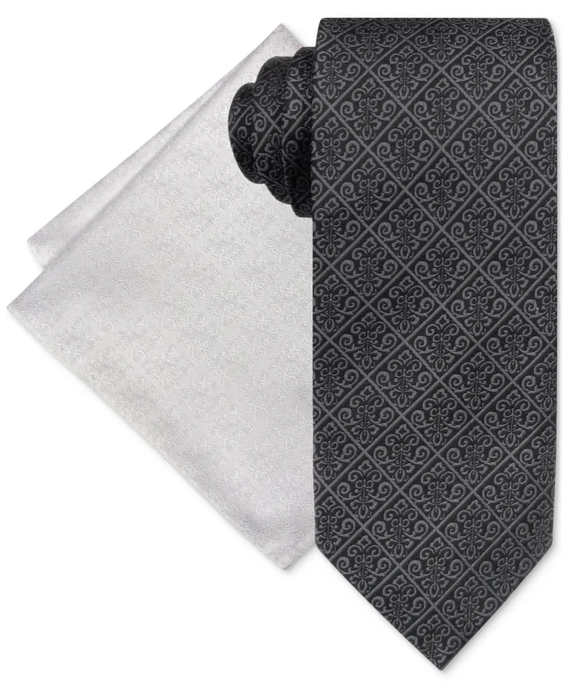 Steve Harvey Men's Medallion Tie & Pocket Square Set