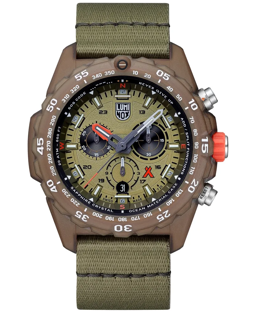 Luminox Men's Swiss Chronograph Bear Grylls Survival Eco Master Series Olive Strap Watch 45mm