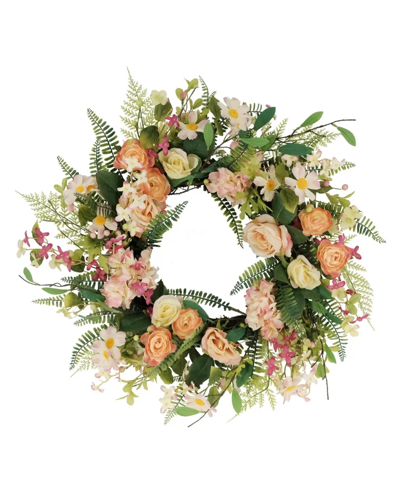 Puleo Rose and Hydrangea and Floral Spring Wreath, 24"